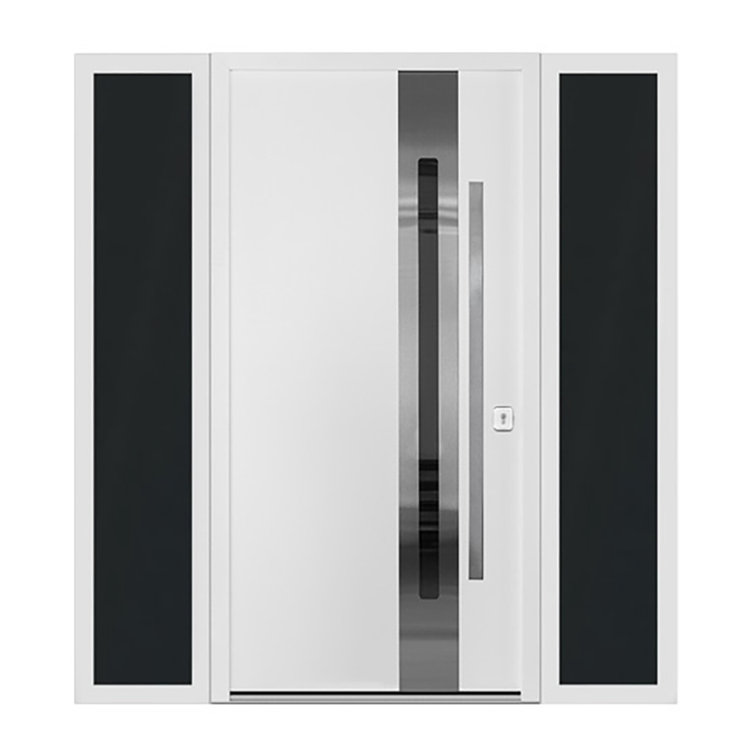 Nova Hardware Modern Exterior Entry Steel Door with Two Sidelights